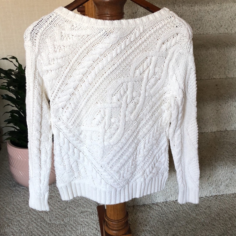 Polo Ralph Lauren White Cable Knit Pop Over Sweater - Picture 5 of 12